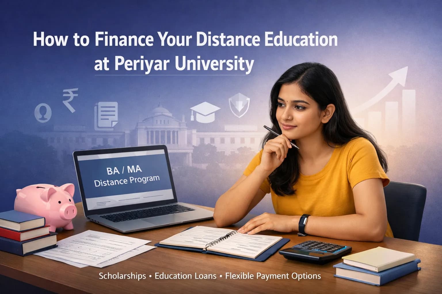 Students exploring ways to finance distance education at Periyar University, DegreeFYD banner.