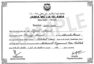 Jamia Millia Islamia Online Degree Certificate