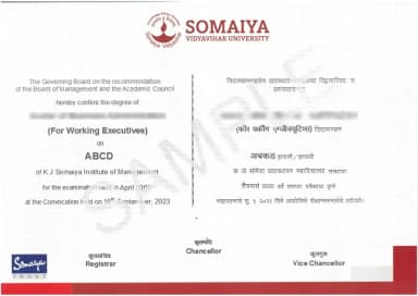 KJ Somaiya Online Degree Certificate