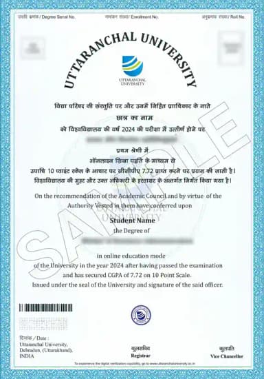 Uttaranchal University Online Degree Certificate