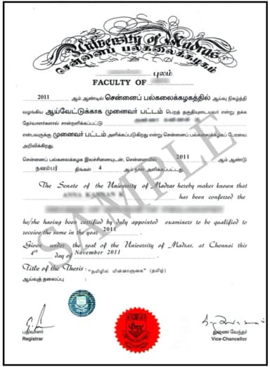 Madras University Distance Education Degree Certificate