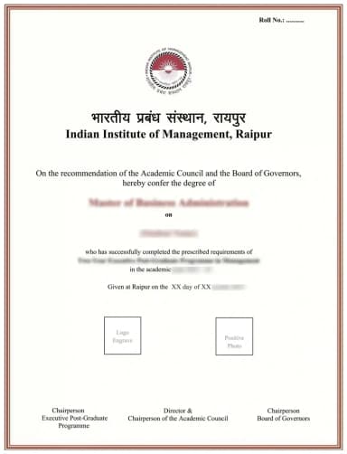 IIM Raipur Degree Certificate