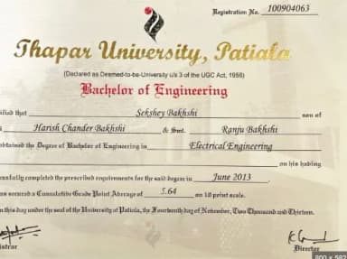 TIET Degree Certificate