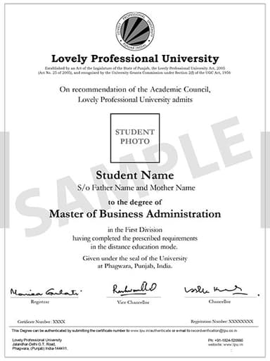 LPU Distance Education Degree Certificate