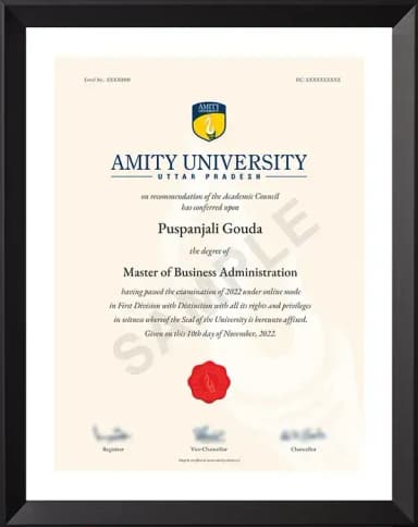 Amity University Gurugram Degree Certificate