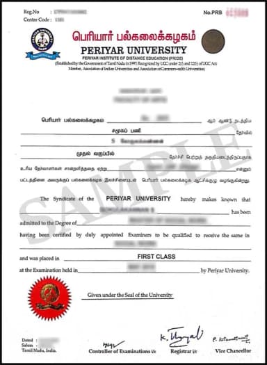 Periyar Distance Education Degree Certificate