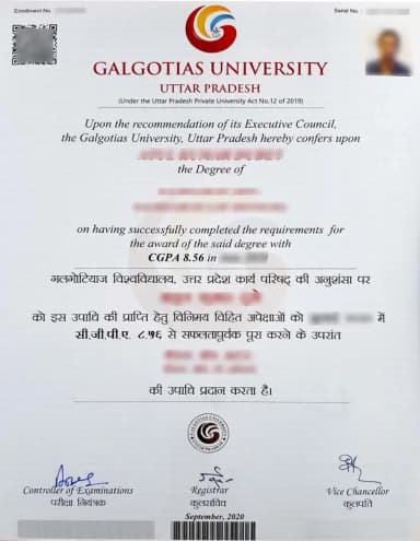 Galgotias University Online Degree Certificate