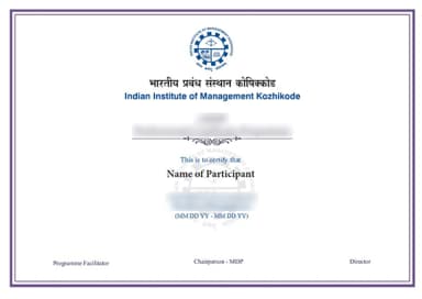 IIM Kozhikode Degree Certificate