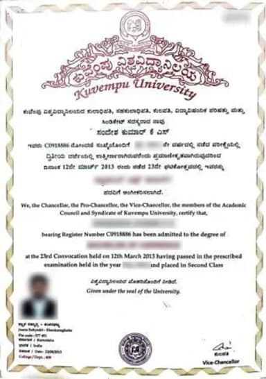 Kuvempu University Distance Education Degree Certificate