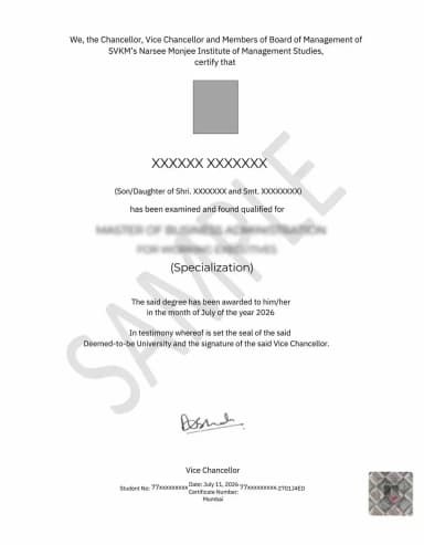 NMIMS Online Degree Certificate