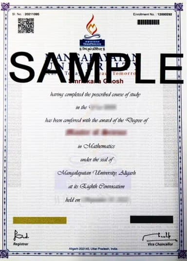Mangalayatan University Online Degree Certificate