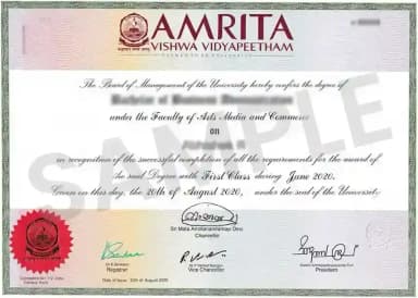 Amrita University Online Degree Certificate