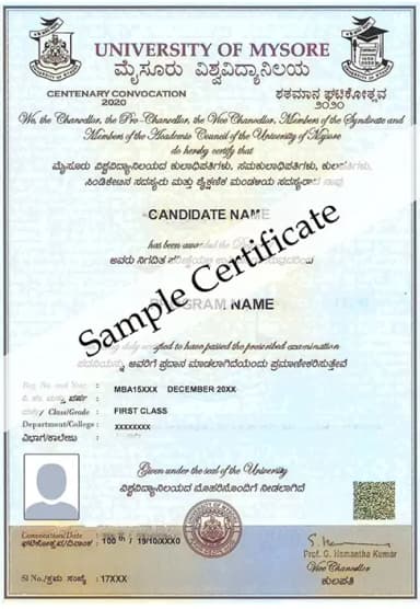University of Mysore Distance Education Degree Certificate