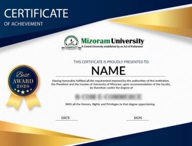 Mizoram University Distance Education Degree Certificate
