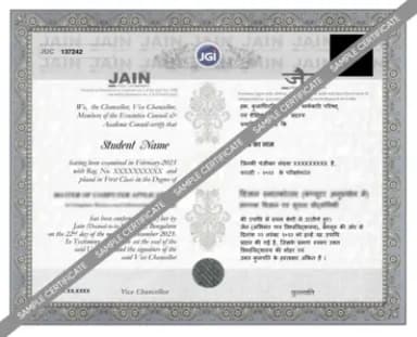 Jain University Distance Education Degree Certificate