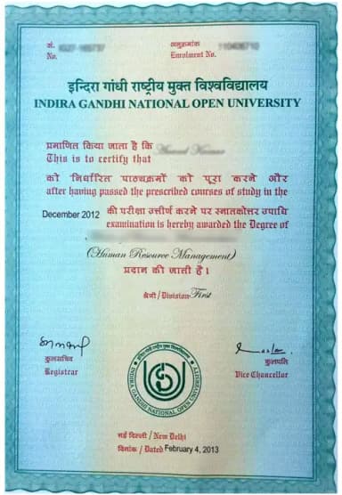 IGNOU Degree Certificate