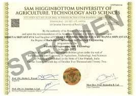 SHUATS Degree Certificate