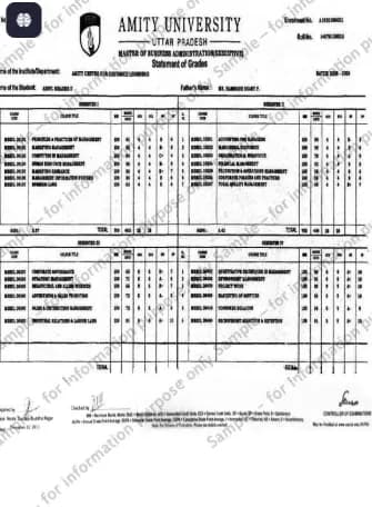 Amity University Mohali Degree Certificate