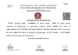 GJGI Degree Certificate