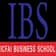 ICFAI Business School (IBS) logo with blue text and red underline.